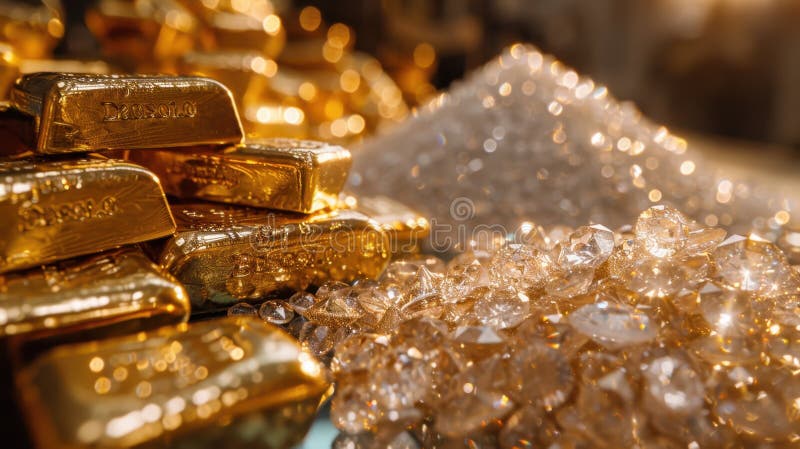 Gold Bars And Diamonds Are In The Bank Vault Precious Fossils Stock