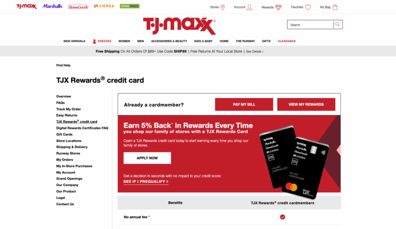 Tjx Rewards Credit Card T J Maxx